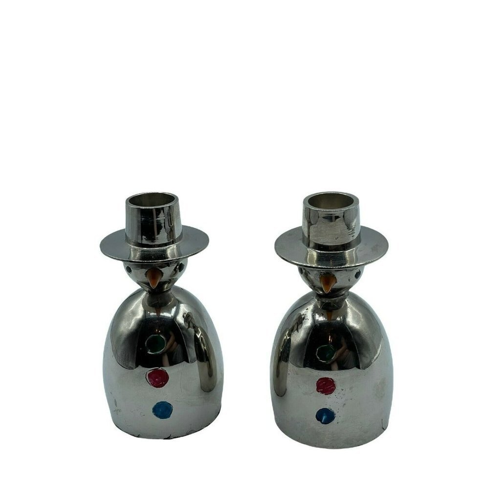 Metal Christmas Snowmen Candle Holders Colorful Buttons Made In India